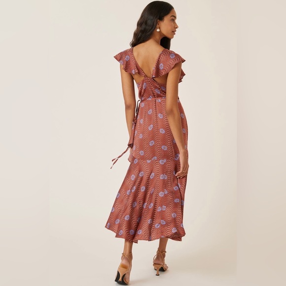Ruffle-Sleeve Printed-Wrap Maxi Dress - Picture 2 of 14